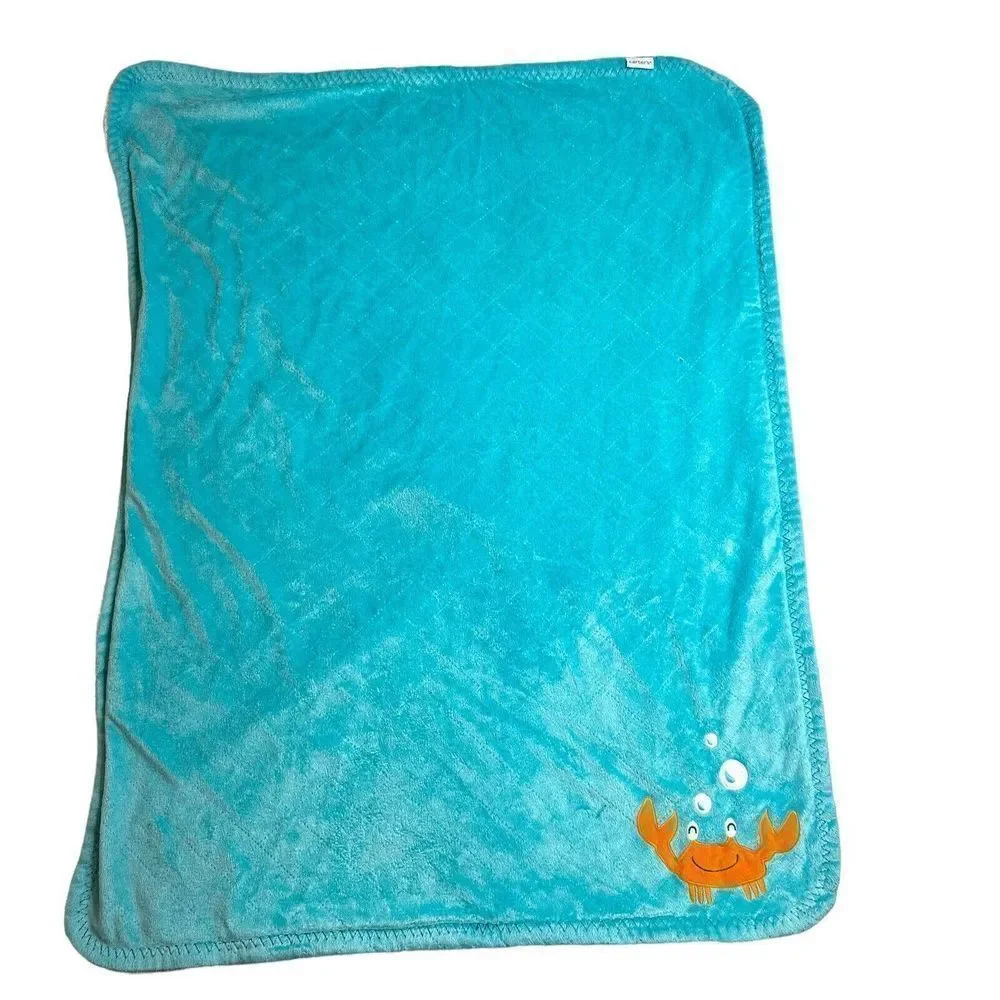 Baby Carter's Blue Green Crab Sherpa‎ Minky Security Baby Blanket Lovey 29x37”